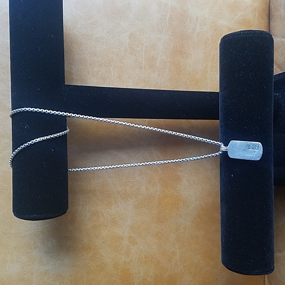 David Yurman vintage sterling silver chevron dog tag pendant box chain necklace - Picture 2 of 11